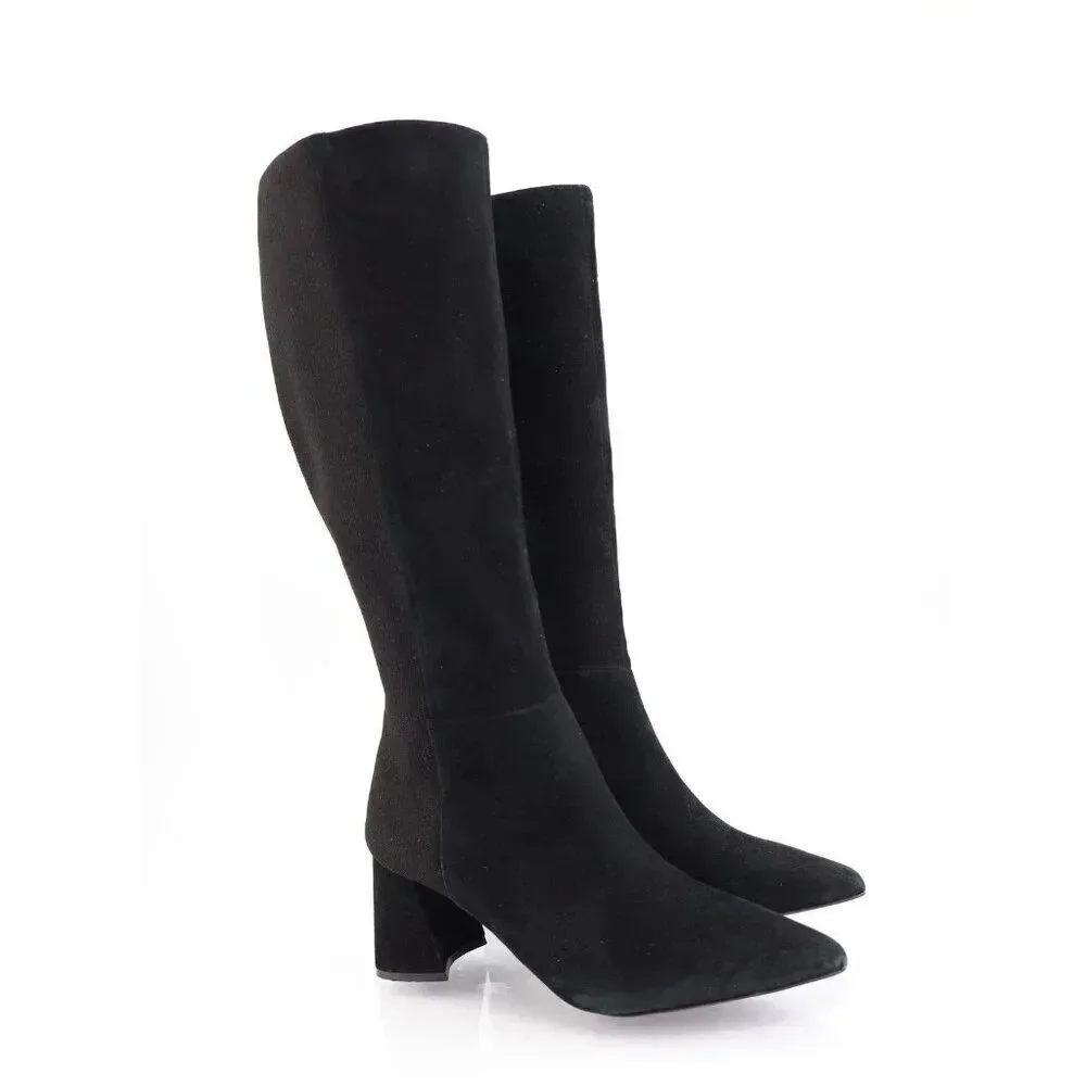Gentle Souls by Kenneth Cole Dionne Black Suede Knee High Boots Block Heel 9.5
